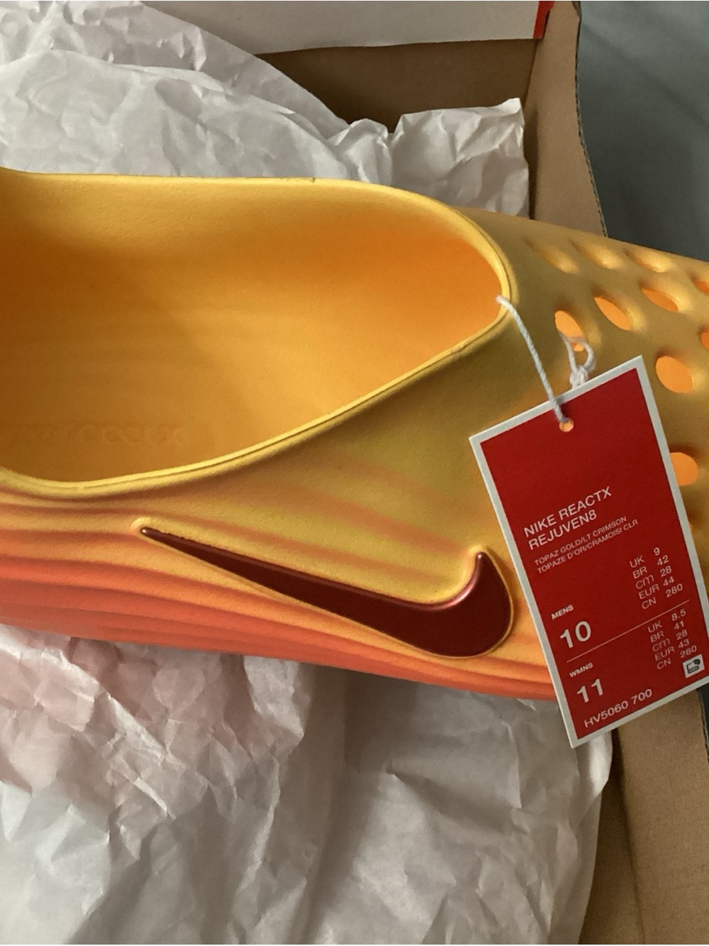 Nike Men's Sandal Slip-On in Yellow and Orange with Red Swoosh